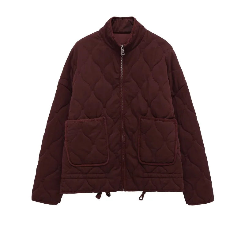 Quilted Jacket with High Collar and Patch Pockets