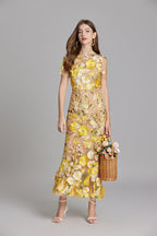 Floral 3D Appliqué Midi Dress