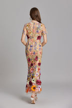 Floral 3D Appliqué Midi Dress