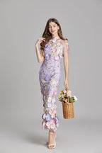 Floral 3D Appliqué Midi Dress