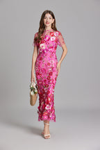 Floral 3D Appliqué Midi Dress