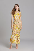 Floral 3D Appliqué Midi Dress