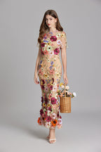 Floral 3D Appliqué Midi Dress