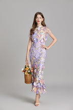Floral 3D Appliqué Midi Dress