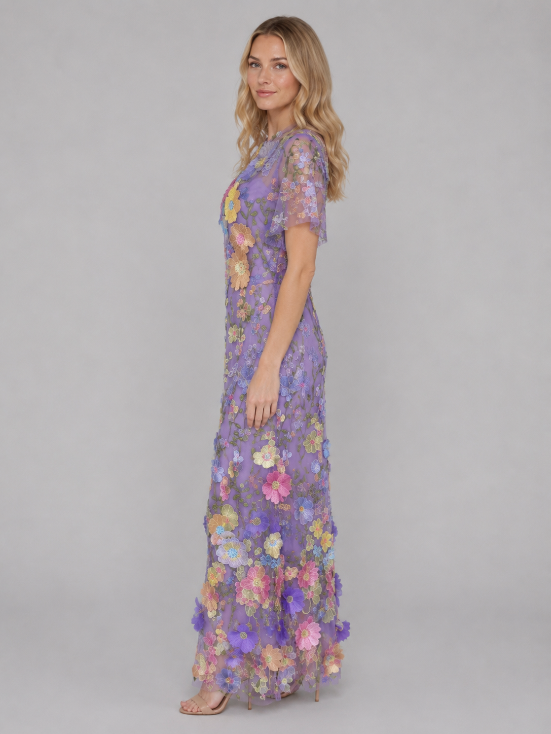Women's 3D Floral Tulle Maxi Dress