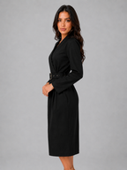 Belted Midi Dress – V-Neck Tailored Long Sleeve
