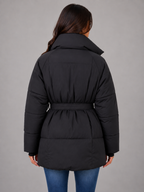 Belted Puffer Jacket – High Collar Padded Winter Coat