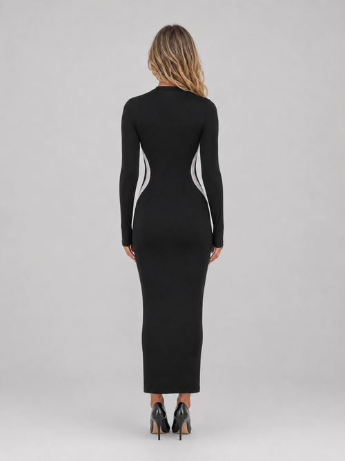Black Long Sleeve Bodycon Maxi Dress – Slim Fit Sculpting Style