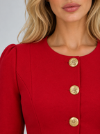 Tailored Peplum Blazer & Pencil Skirt Co-Ord Set – Gold Button Two-Piece Suit