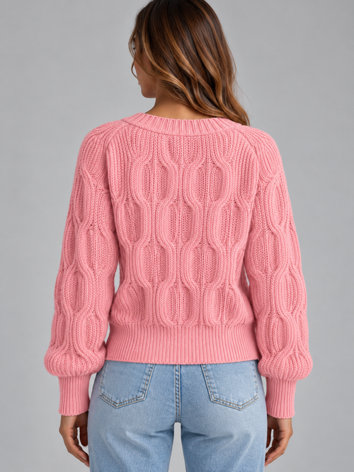 Bow Detail V-Neck Cardigan – Button Front Knitted Jumper