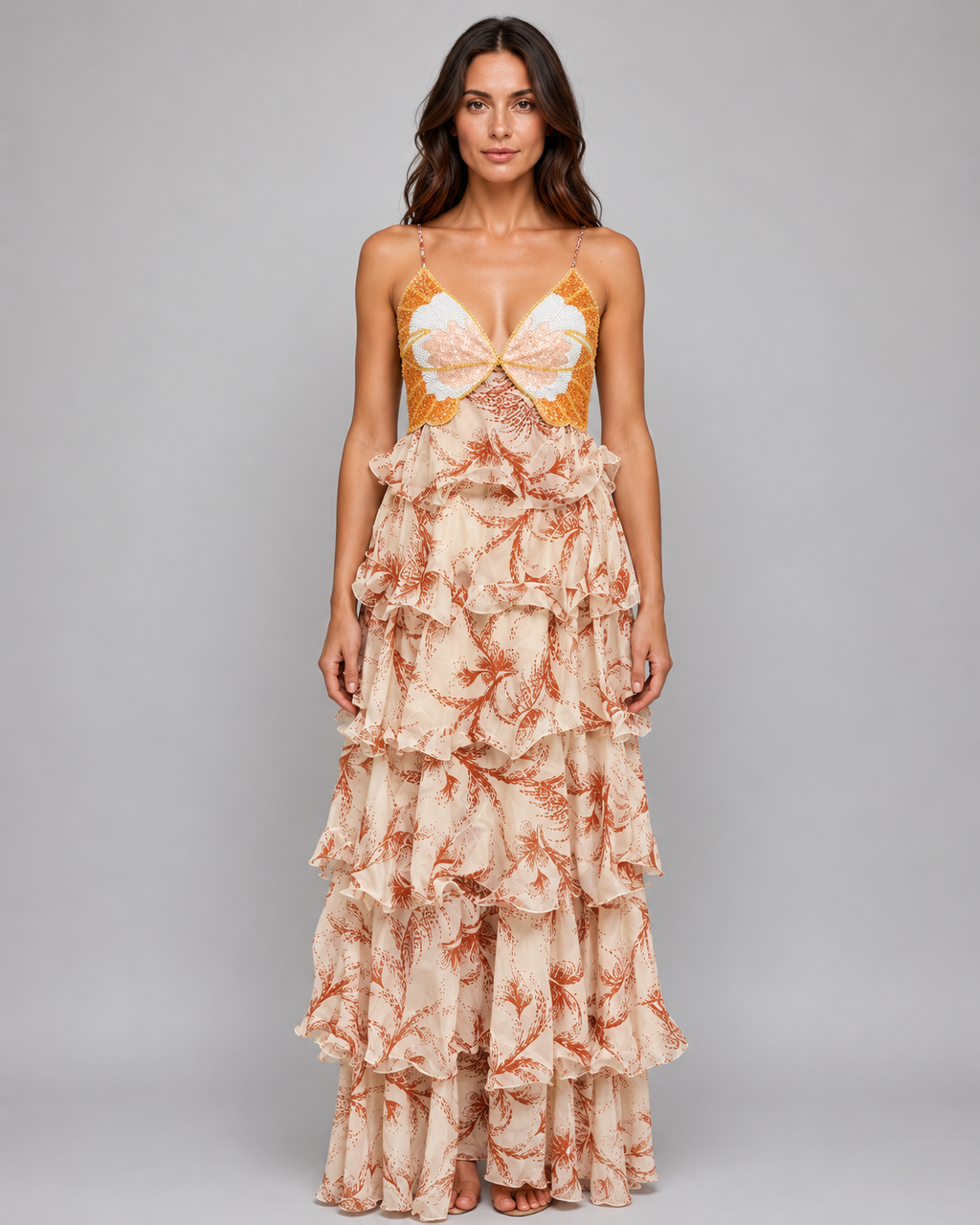 Women's Butterfly Ruffle Maxi Dress