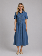 Button Front Denim Midi Dress