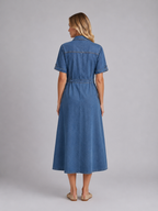 Button Front Denim Midi Dress