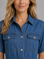 Button Front Denim Midi Dress