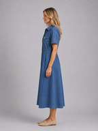 Button Front Denim Midi Dress