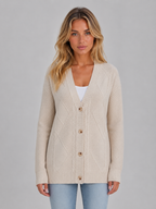 Cable Knit Button Cardigan – Soft V-Neck Knitted Style