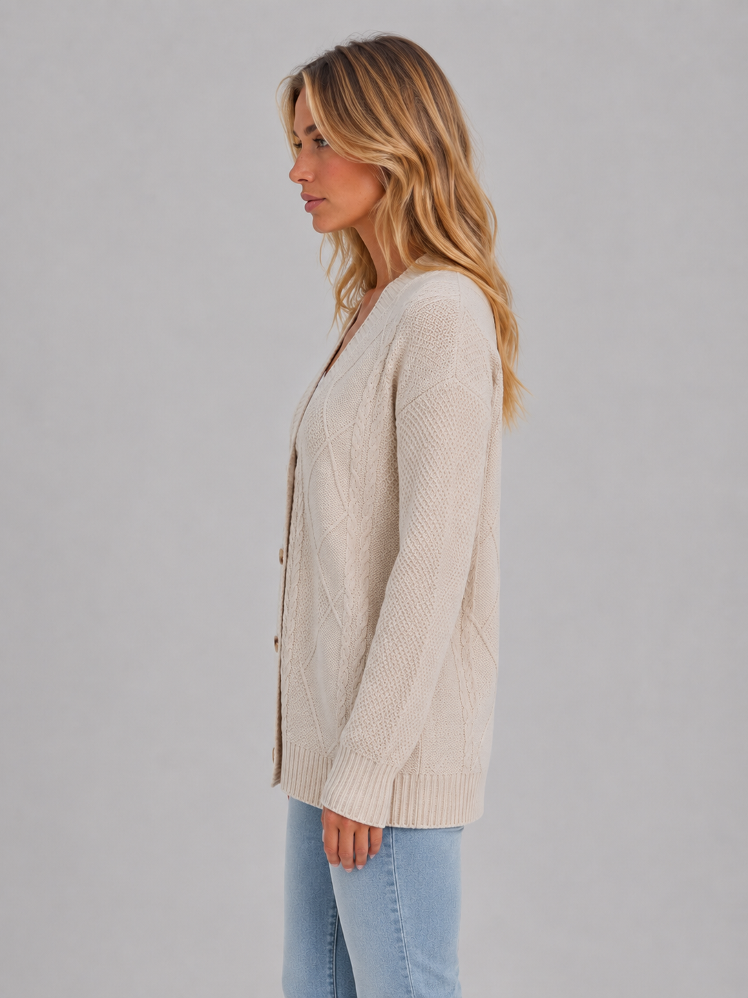 Cable Knit Button Cardigan – Soft V-Neck Knitted Style