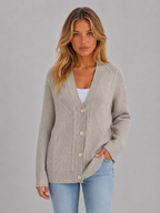 Cable Knit Button Cardigan – Soft V-Neck Knitted Style