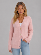 Cable Knit Button Cardigan – Soft V-Neck Knitted Style