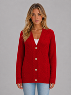 Cable Knit Button Cardigan – Soft V-Neck Knitted Style