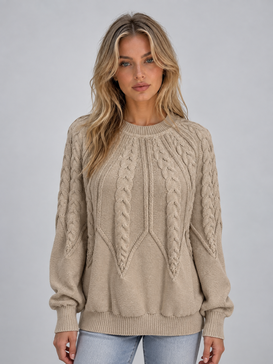 Cable Knit Jumper – Crew Neck Long Sleeve Knitted Sweater
