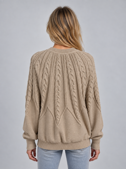 Cable Knit Jumper – Crew Neck Long Sleeve Knitted Sweater