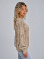 Cable Knit Jumper – Crew Neck Long Sleeve Knitted Sweater