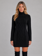 Cable Knit Jumper Dress – Roll Neck Winter Sweater Dress