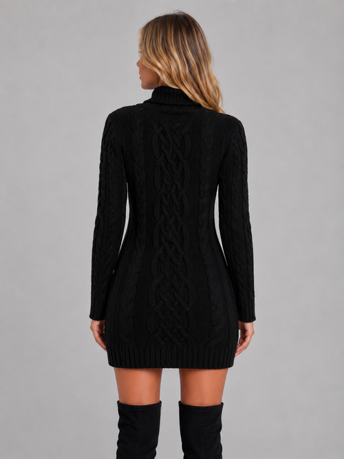 Cable Knit Jumper Dress – Roll Neck Winter Sweater Dress