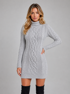 Cable Knit Jumper Dress – Roll Neck Winter Sweater Dress