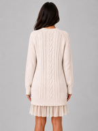 Cable Knit Jumper Mini Dress – Pleated Hem Long Sleeve