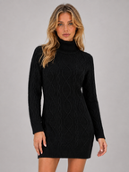 Cable Knit Jumper Mini Dress – Roll Neck Long Sleeve