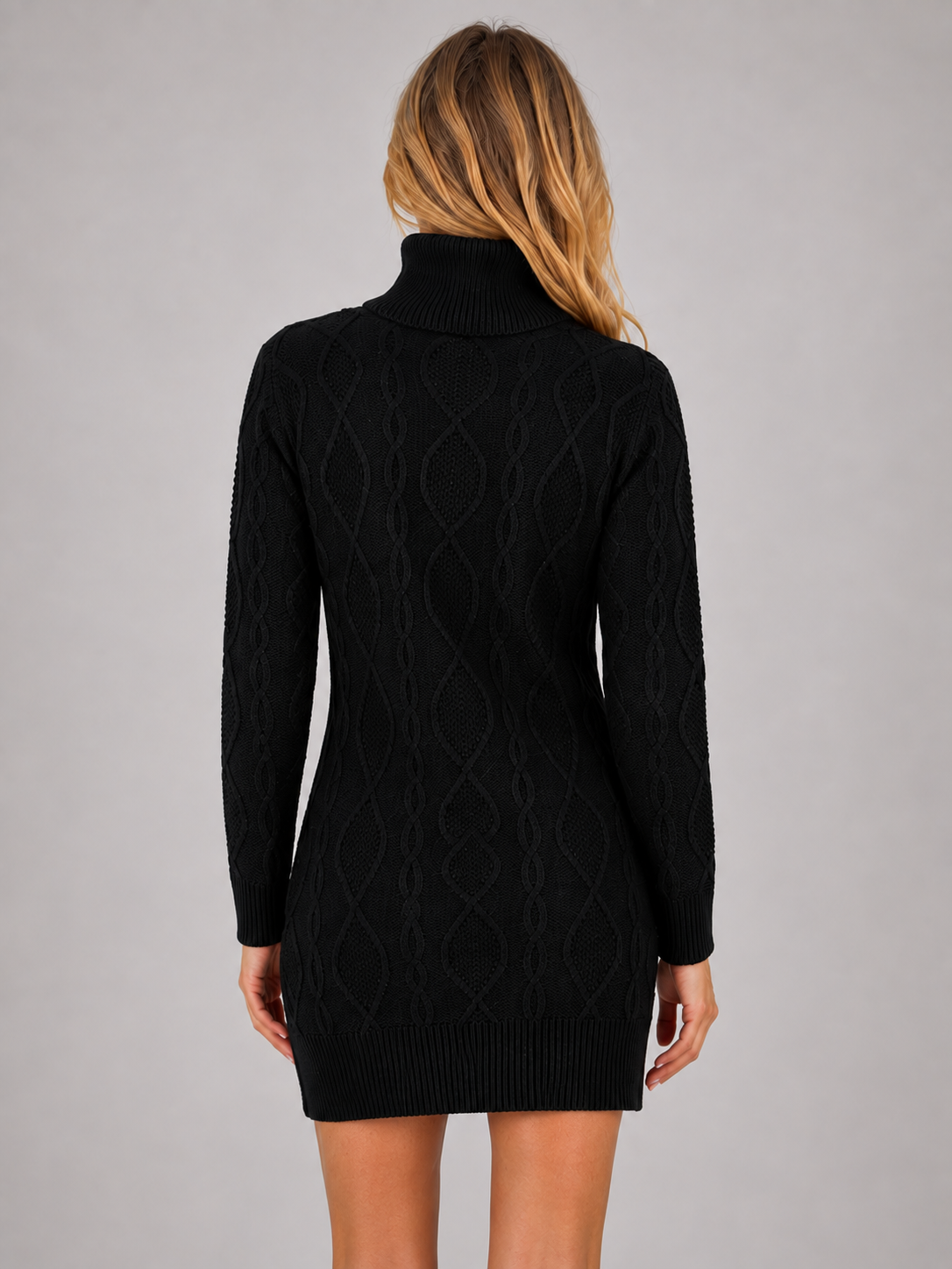 Cable Knit Jumper Mini Dress – Roll Neck Long Sleeve