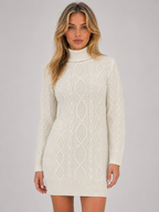Cable Knit Jumper Mini Dress – Roll Neck Long Sleeve