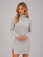 Cable Knit Jumper Mini Dress – Roll Neck Long Sleeve