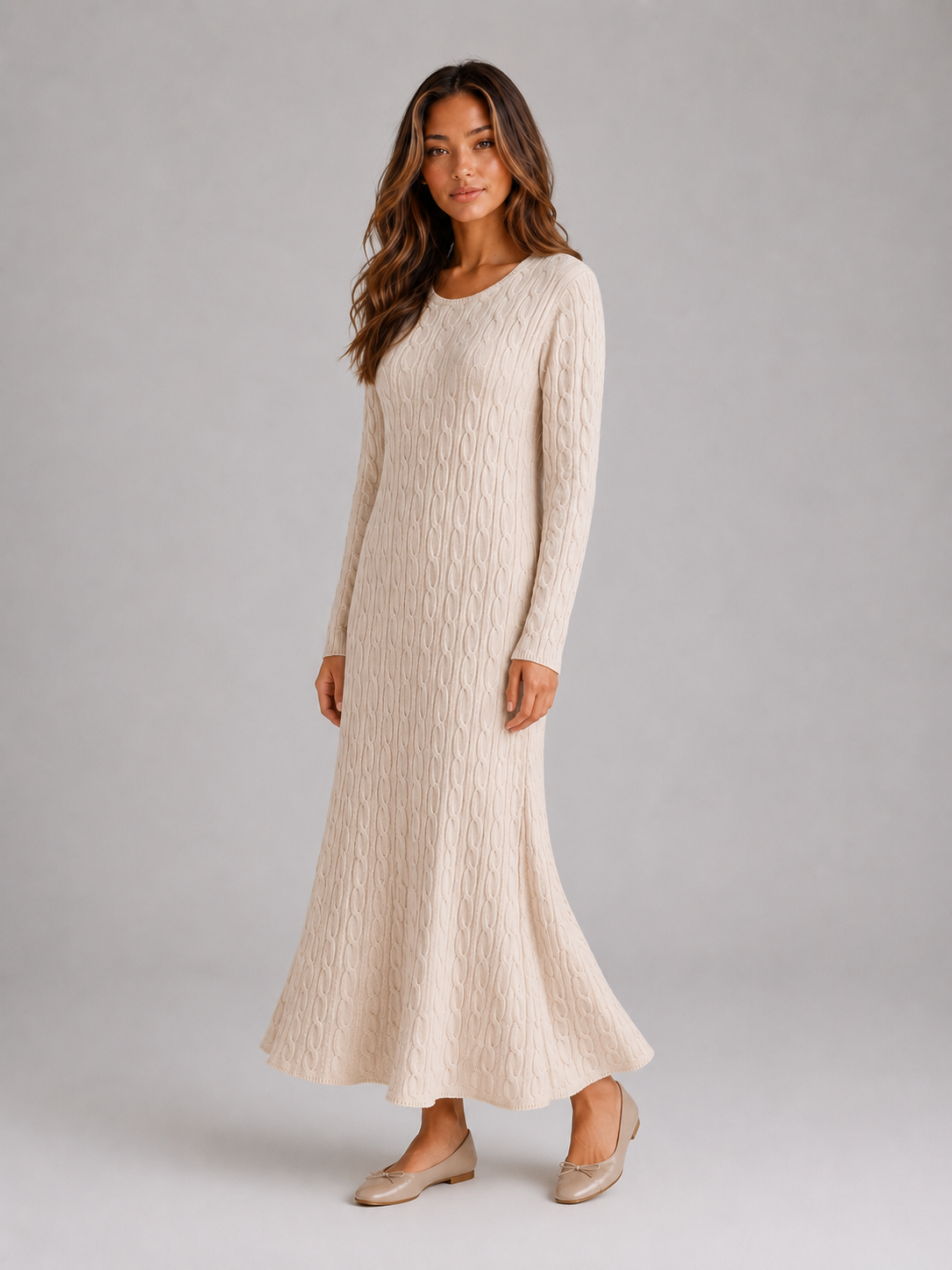 Cable Knit Maxi Dress – Long Sleeve Jumper Dress