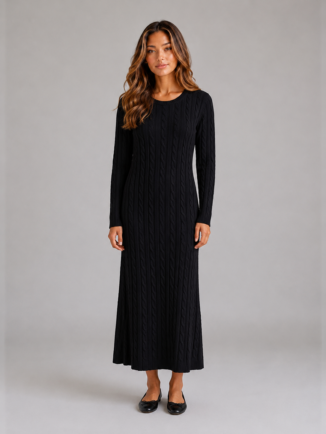 Cable Knit Maxi Dress – Long Sleeve Jumper Dress