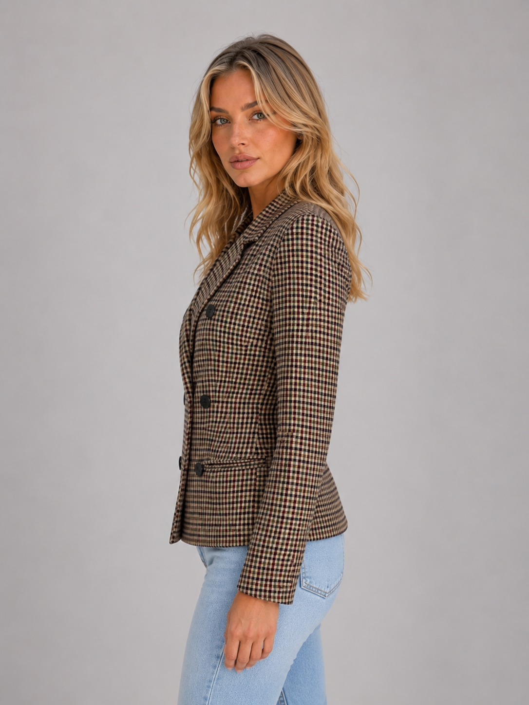 Checked Double Breasted Blazer – Tailored Smart Jacket