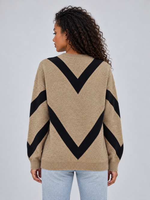 Chevron Knit Jumper – Crew Neck Relaxed Fit Pullover