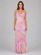 Floral Chiffon Ruffle Maxi Dress