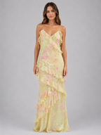 Floral Chiffon Ruffle Maxi Dress