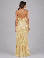 Floral Chiffon Ruffle Maxi Dress
