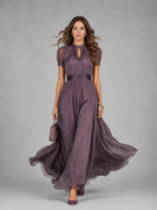 Lace Trim Chiffon Maxi Dress