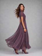 Lace Trim Chiffon Maxi Dress