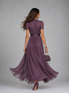 Lace Trim Chiffon Maxi Dress