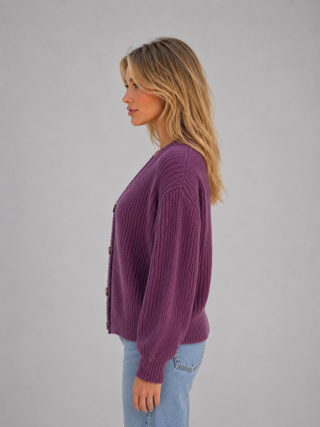 Chunky Knit Cardigan – Button Front V-Neck Soft Ribbed Jumper