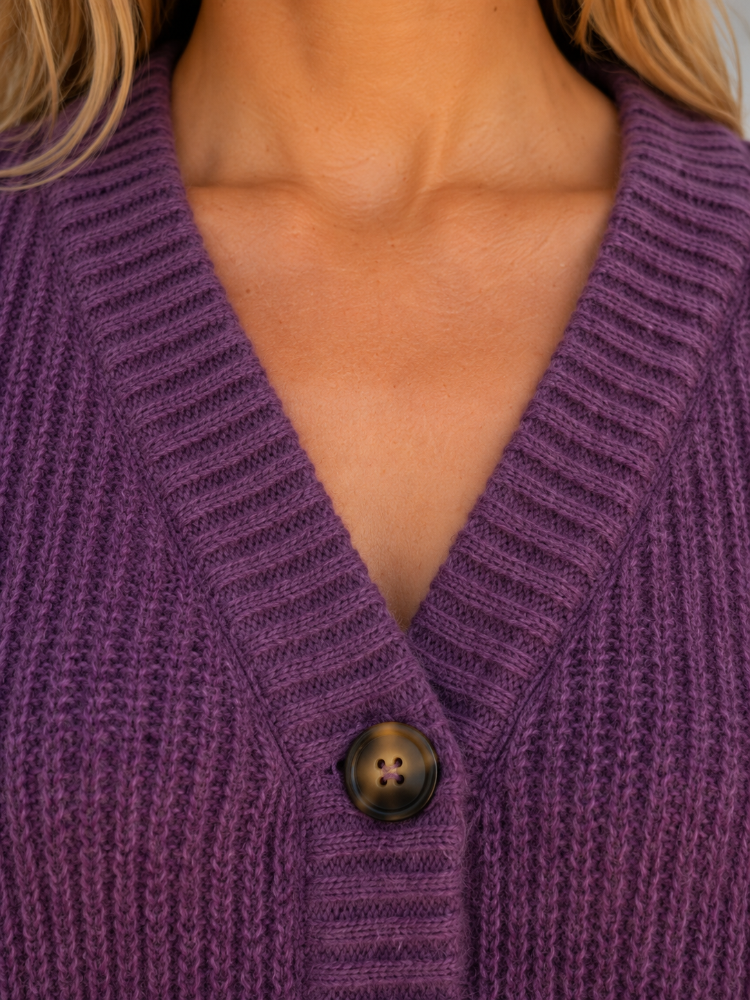 Chunky Knit Cardigan – Button Front V-Neck Soft Ribbed Jumper