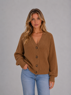 Chunky Knit Cardigan – Button Front V-Neck Soft Ribbed Jumper