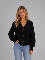 Chunky Knit Cardigan – Button Front V-Neck Soft Ribbed Jumper