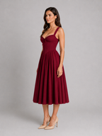 Corset Pleated Midi Dress